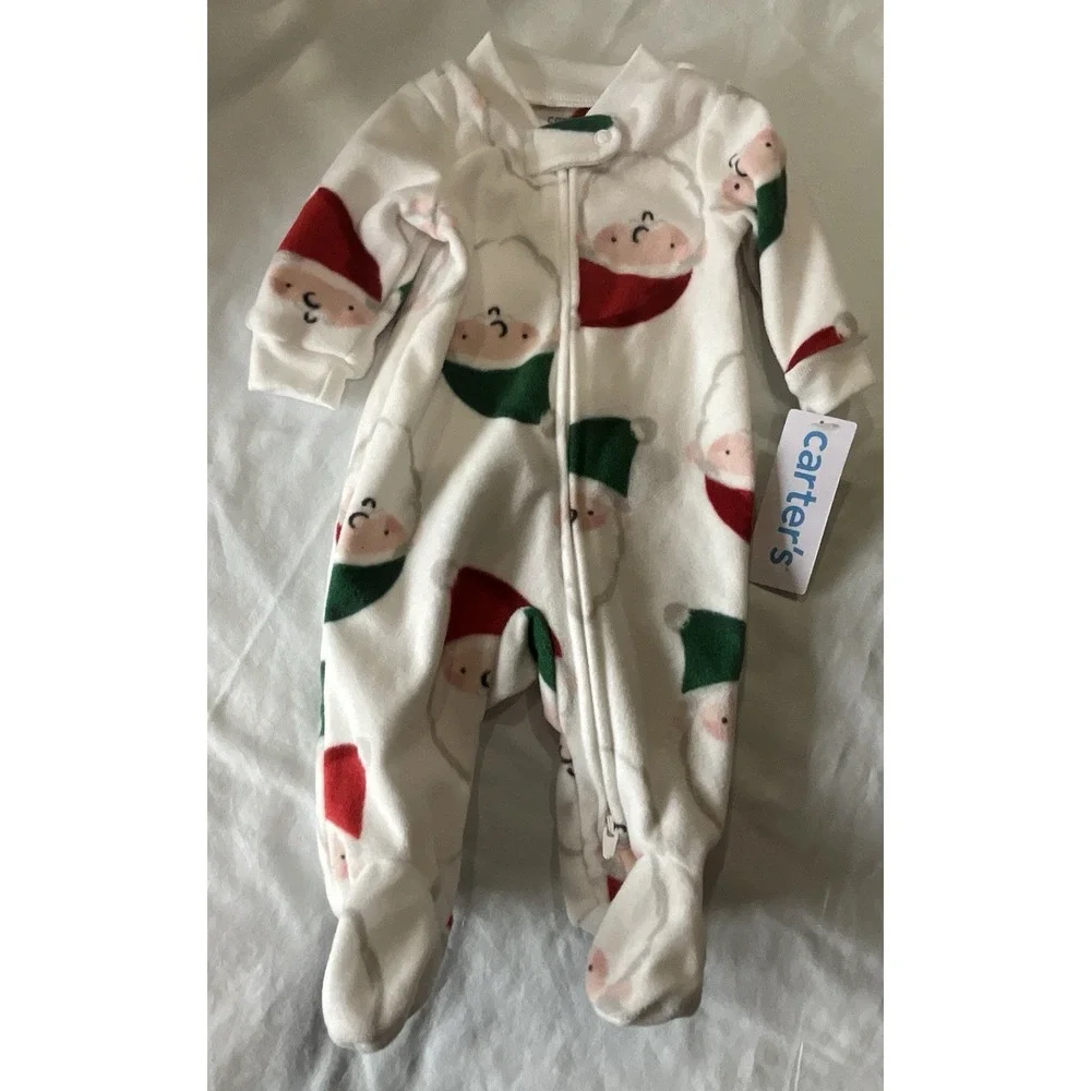Carter's‎ Santa/Christmas Footed Fleece Sleeper New - Newborn